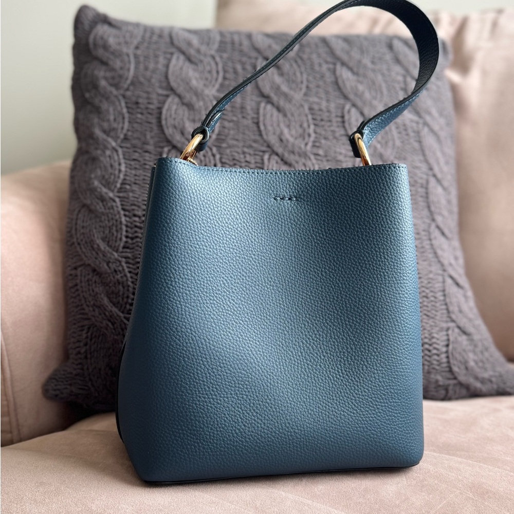 Coach Small Town Bucket Bag peacock teal gold crossbody or handheld bag purse